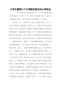 大学生暑期三下乡调研实践活动心得体会