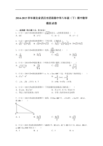 2014-2015年武珞路中学八年级下期中数学模拟试卷及答案解析