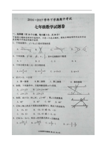 黄石市2016-2017学年七年级下期中数学试题含答案(扫描版)