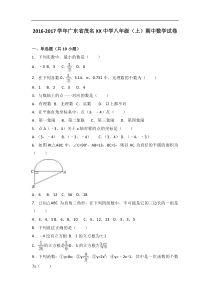 茂名XX中学2016-2017学年八年级上期中数学试卷含答案解析