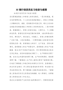 XX银行信贷员实习收获与感想