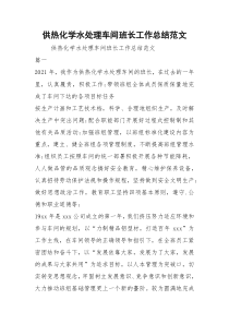 供热化学水处理车间班长工作总结范文