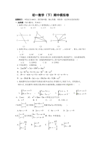 浙教版七年级数学下册期中模拟试卷