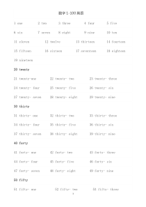 小学英语数字1-100英语