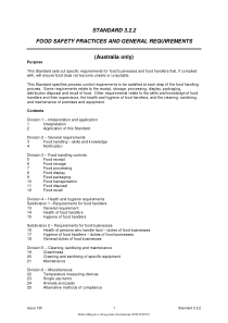 Standard 3.2.2 - Food Safety Practices and General