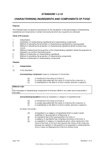 Standard 1.2.10 - Characterising Ingredients and C