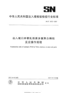 SNT 1872-2007 出入境口岸霍乱弧菌多重聚合酶链反应操作规程