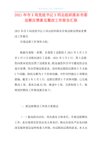 2021年市X局党组书记X同志组织落实市委巡察反馈意见整改工作报告汇报