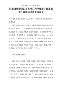 对学习贯彻习近平总书记在中青年干部培训班上重要讲话的思考认识