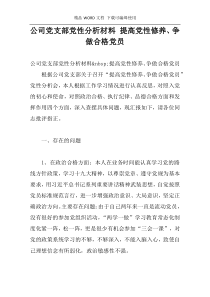 公司党支部党性分析材料 提高党性修养、争做合格党员