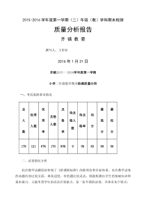 北师大版二年级数学期末考试试卷分析 