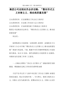 集团公司巡视动员会讲话稿：“整治形式主义官僚主义、推动高质量发展”