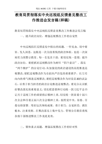 教育局贯彻落实中央巡视组反馈意见整改工作推进会发言稿(样稿)