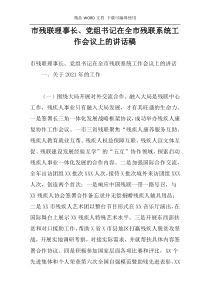 市残联理事长、党组书记在全市残联系统工作会议上的讲话稿