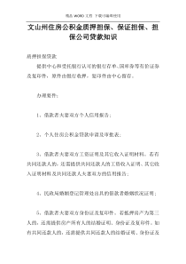 文山州住房公积金质押担保、保证担保、担保公司贷款知识