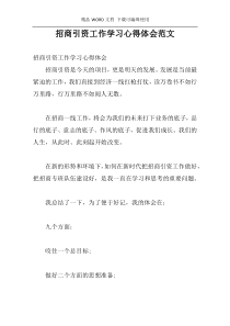 招商引资工作学习心得体会范文