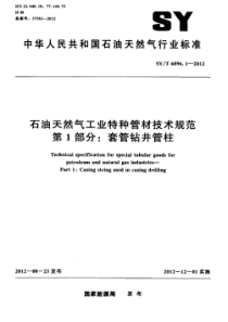 SY∕T 6896.1-2012 石油天然气工业特种管材技术规范 第1部分套管钻井管柱