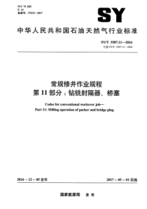 SYT 5587.11-2016 常规修井作业规程 第11部分钻铣封隔器、桥塞