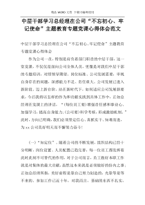 中层干部学习总经理在公司“不忘初心、牢记使命”主题教育专题党课心得体会范文