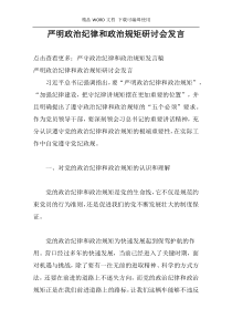 严明政治纪律和政治规矩研讨会发言