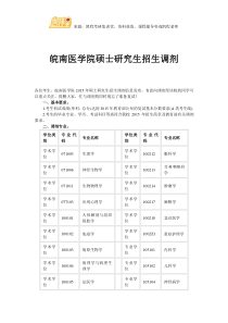 皖南医学院硕士研究生招生调剂