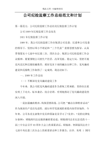 公司纪检监察工作总结范文和计划