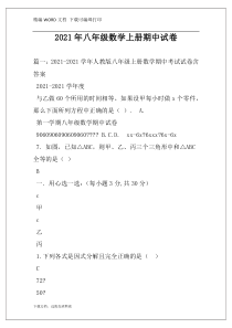 2021年八年级数学上册期中试卷