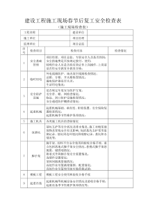 建设工程施工现场春节后复工安全检查表