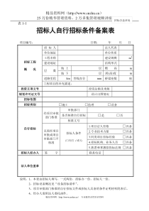 招标人自行招标条件备案表 表1-1