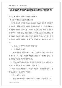 机关作风整顿活动自我剖析材料相关范例