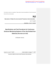 HJ T 75-2007 固定污染源烟气排放连续监测技术规范(英文版)