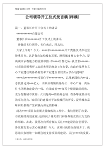 公司领导开工仪式发言稿(样稿)