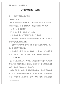 产品网络推广方案