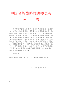 关于转发《中国名牌战略推进委员会公告》的通知