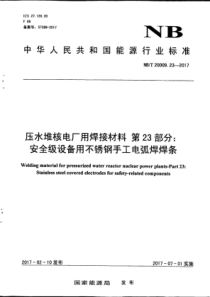 NB∕T 20009.23-2017 压水堆核电厂用焊接材料 第23部分安全级设备用不锈钢手工电弧焊