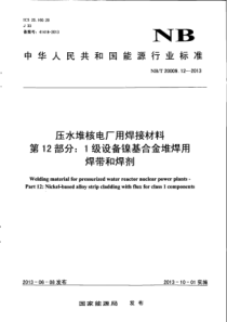 NBT 20009.12-2013 压水堆核电厂用焊接材料 第12部分1级设备镍基合金堆焊用焊带和焊