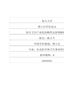 医疗卫生产业化范畴界定和策略研究