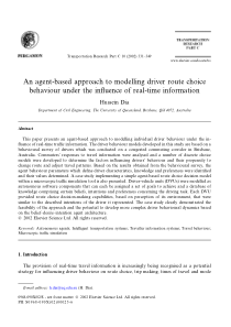 An agent-based approach to modelling driver route 