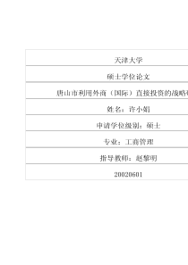 唐山市利用外商（国际）直接投资的战略研究