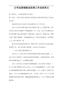 公司运营部副总经理工作总结范文