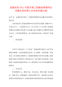 县建设局2021年度开展工程建设领域突出问题专项治理工作具体实施方案