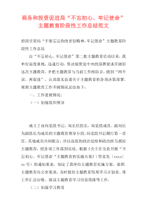 商务和投资促进局“不忘初心、牢记使命”主题教育阶段性工作总结范文