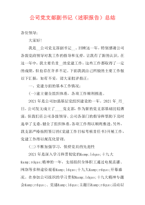 公司党支部副书记（述职报告）总结