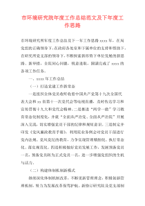 市环境研究院年度工作总结范文及下年度工作思路