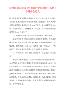 纪检组组长学习《中国共产党纪律处分条例》心得体会范文