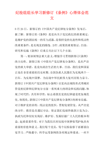 纪检组组长学习新修订《条例》心得体会范文