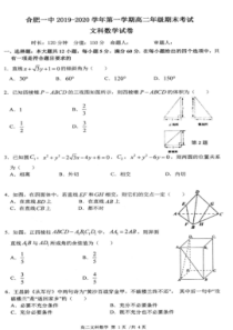 安徽省合肥市第一中学2019-2020学年高二数学上学期期末考试试题 文（PDF）