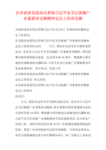 在市政府党组传达贯彻习近平总书记视察广东重要讲话稿精神会议上的讲话稿