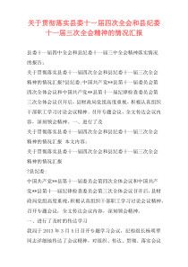 关于贯彻落实县委十一届四次全会和县纪委十一届三次全会精神的情况汇报