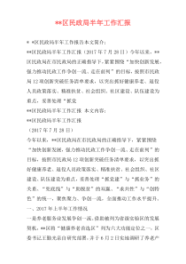 --区民政局半年工作汇报